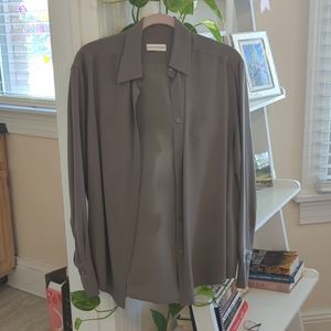 Scanlan Theodore Silk Button Down Shirt Grey Taupe